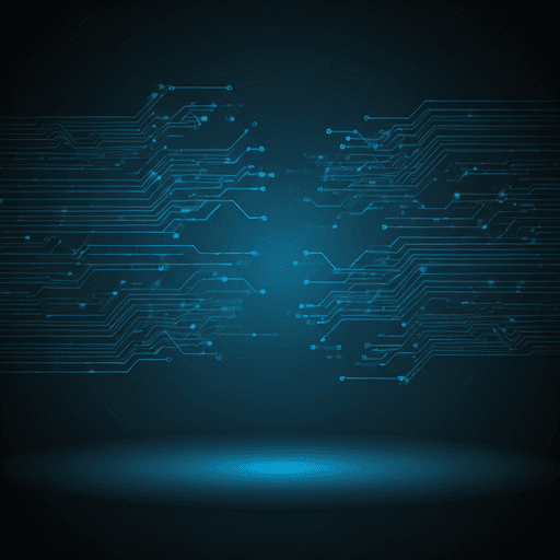 High-tech digital dashboard with complex data visualizations and server patterns
